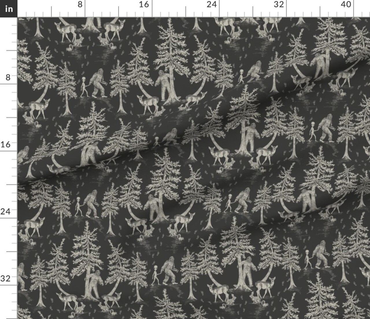 Sasquatch Cryptids Charcoal Gray Cryptozoology Aliens Custom Printed Fabric by Spoonflower Various Fabrics by the Yard or Fat Quarter 14106450